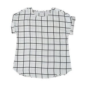 MOD BOUTIQUE Black & White Grid Pattern Short Sleeve Blouse Size L